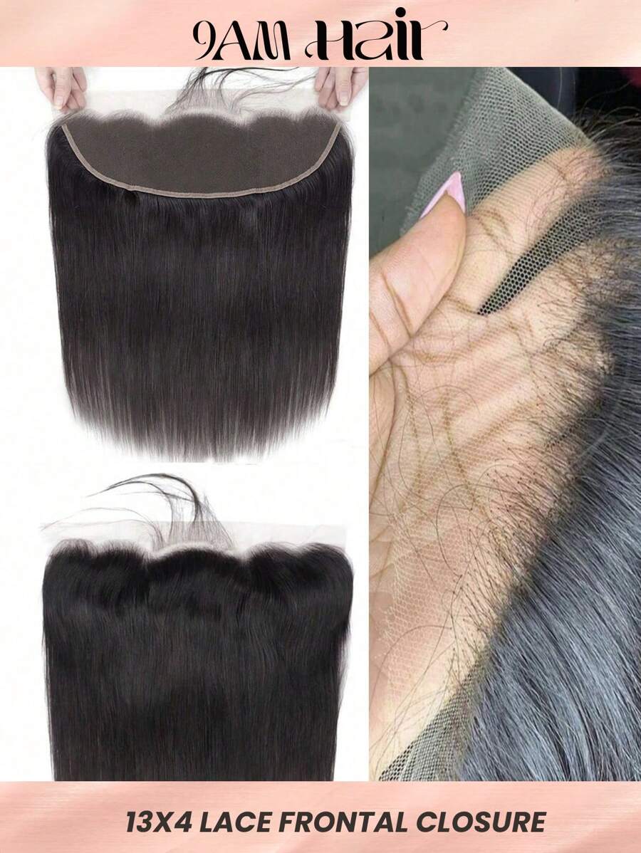 Transparent 13*4 Ear To Ear Lace Frontal Closure Long Straight Remy Unprocessed Frontal Human Hair - Natural Black - View 1