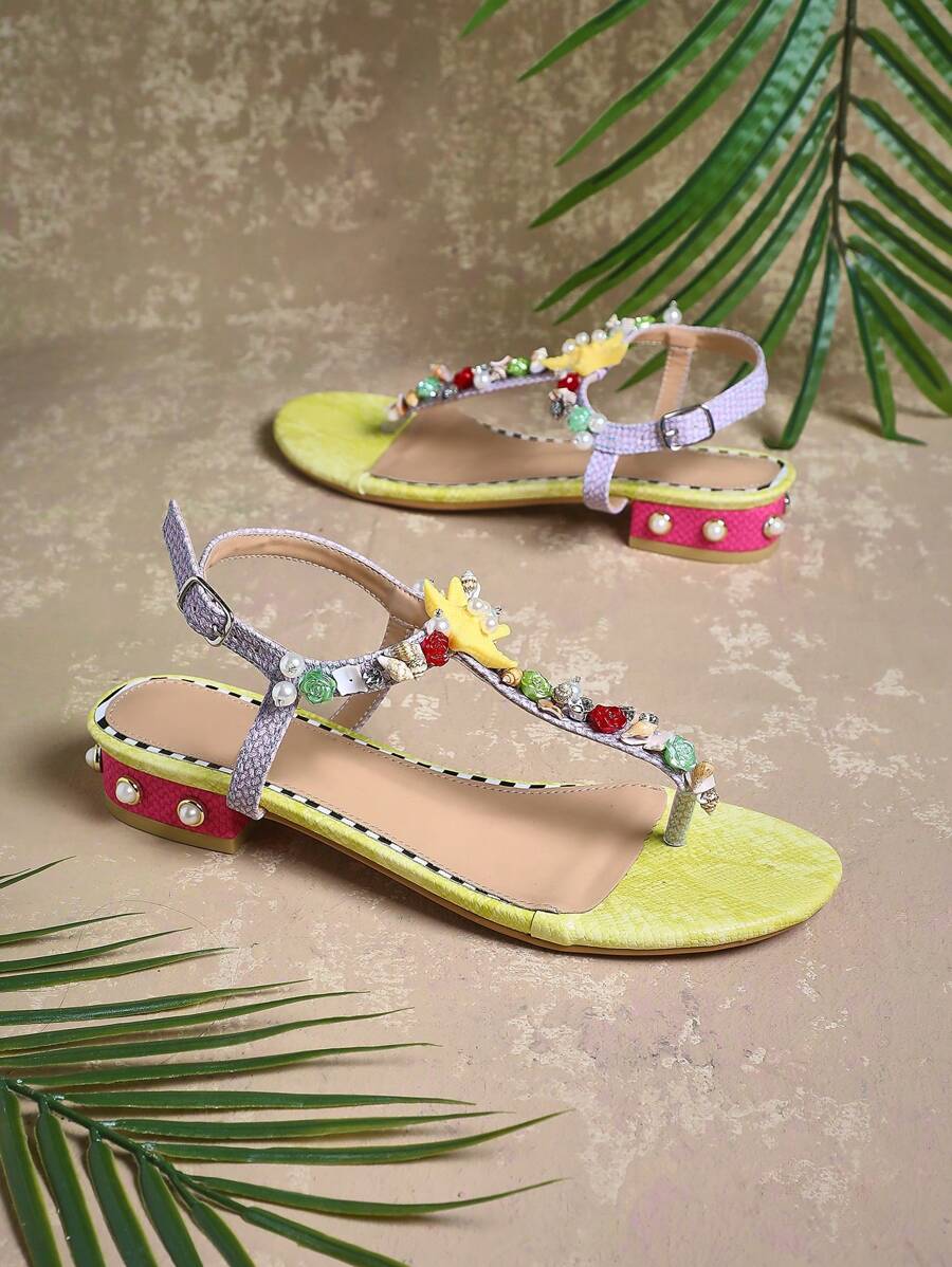 SHUZIA Ladies Thong Sandals With Seashell Ornamentation Summer Shoes - Multicolor - View 1