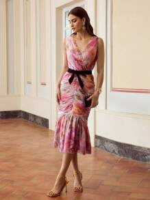 ZEYLAH Gerafftes Kleid mit Blume Muster