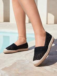 Styleloop Women's Black Lace Round Toe Rope Flat Shoes, Casual Vacation Party Match With Dress Or Pants, Suitable For Date, Valentine's Day - Black - View 2