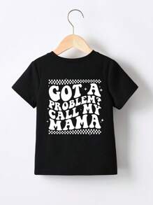 GraphicGems Young Boy "Got A Problem? Call My Mama" Graphic Round Neck Short Sleeve Black T-Shirt Cute For Kids For Kids - Black - View 2