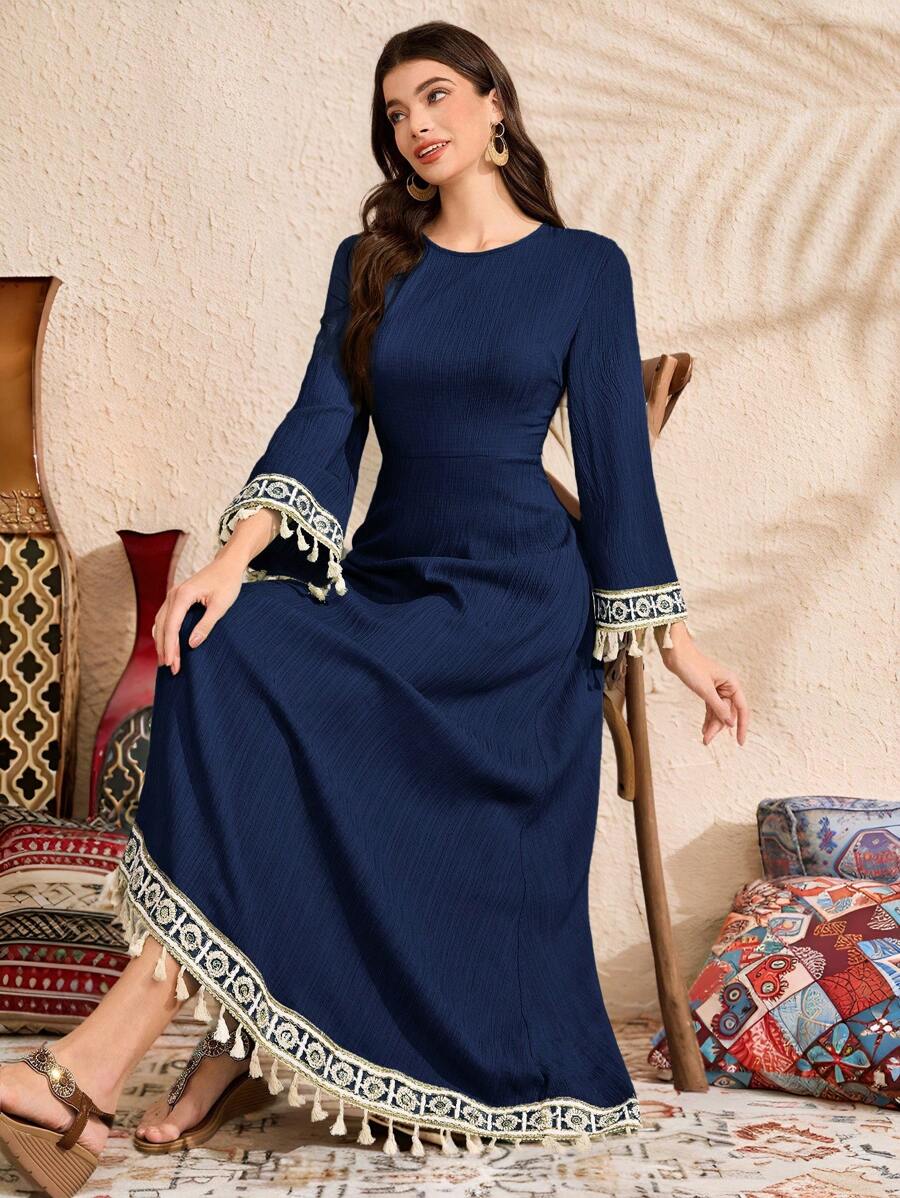 Al Najma Women's Solid Color Long Sleeve Long Dress, Minimalist Fashion Suitable For Summer