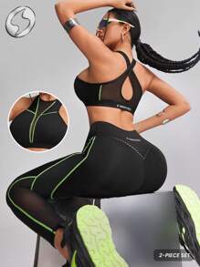 Innovista 女士运动服二合一套装、缝合运动胸罩和运动紧身裤、两件套健身服、透气网眼剪裁和高弹力干爽健身上衣和下装、高腰裤和塑身衣、前卫独特时尚运动服、户外、跑步、有氧运动、力量、举重、普拉提、瑜伽、垫子、拳击、舞蹈、徒步旅行、露营、越野、排球、音乐节、派对、黑色春夏装备、比基尼、泳衣 - 黑色 - 查看 2