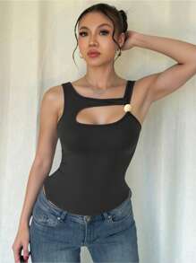 Calvaya French Stylish Hollow Out Knit Tank Top, Designed With Elegant Vibe, Sleeveless Blouse