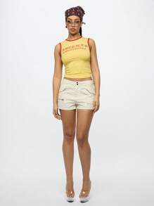 SUMWON WOMEN 实用工装短裤高腰探险户外徒步夏季斜纹短裤多口袋女式中腰休闲 - 杏色 - 查看 3