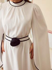 ZEYLAH Women's Elegant Decorated Contrast Color 3D Floral Belted Maxi Dress, Summer White Dress