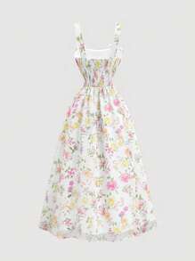 SHEIN MOD Floral Print Mesh Overlay Dress With Bow Decor,Concert ,Graduation ,Romantic ,Spring ,Festival,Vintage, Elegant,Party,Bowwedding Guest,Tea Party ,Modest ,Prom ,Formal ,Floral,Fairycore,Classy Outfits For Women,