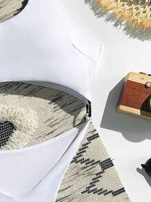 Swim SXY Women's New Fashion Pure White Sexy Thick Strap Ring-Linked One-Piece Swimsuit For Beach Summer Outfits