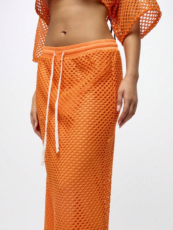 SUMWON WOMEN Crochet Net Mesh Beach Cover Up Maxi Skirt With