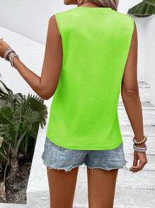 SHEIN LUNE Canotta casual da vacanza da donna, collo rotondo, colore verde neon