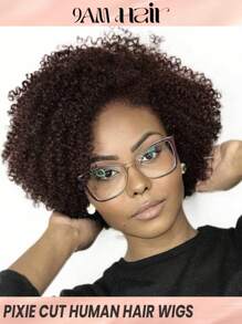 Short Curly Pixie Cut Human Hair Wig 2# Real Affordable Hair Replacement Wig Cheap Daily Use Wig For Beginner Friendly Wear To Go Dark Brown Color - S2 - View 1