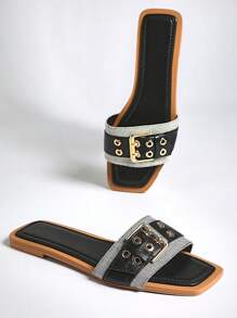 SHUZIA 女士时尚休闲舒适平底凉鞋 - 黑色 - 查看 2