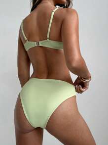 Bikini con reggiseno push-up a fiori verdi, costumi da bagno