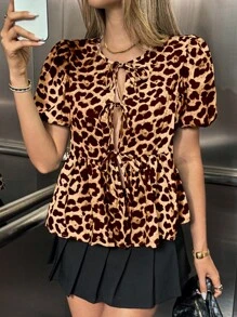 Chiquease 女士休闲豹纹衬衫，夏季、毕业典礼、通勤皆宜。 - 彩色 - 查看 3