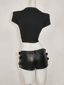 SHEIN ICON Camiseta corta de manga corta sencilla y casual con patchwork