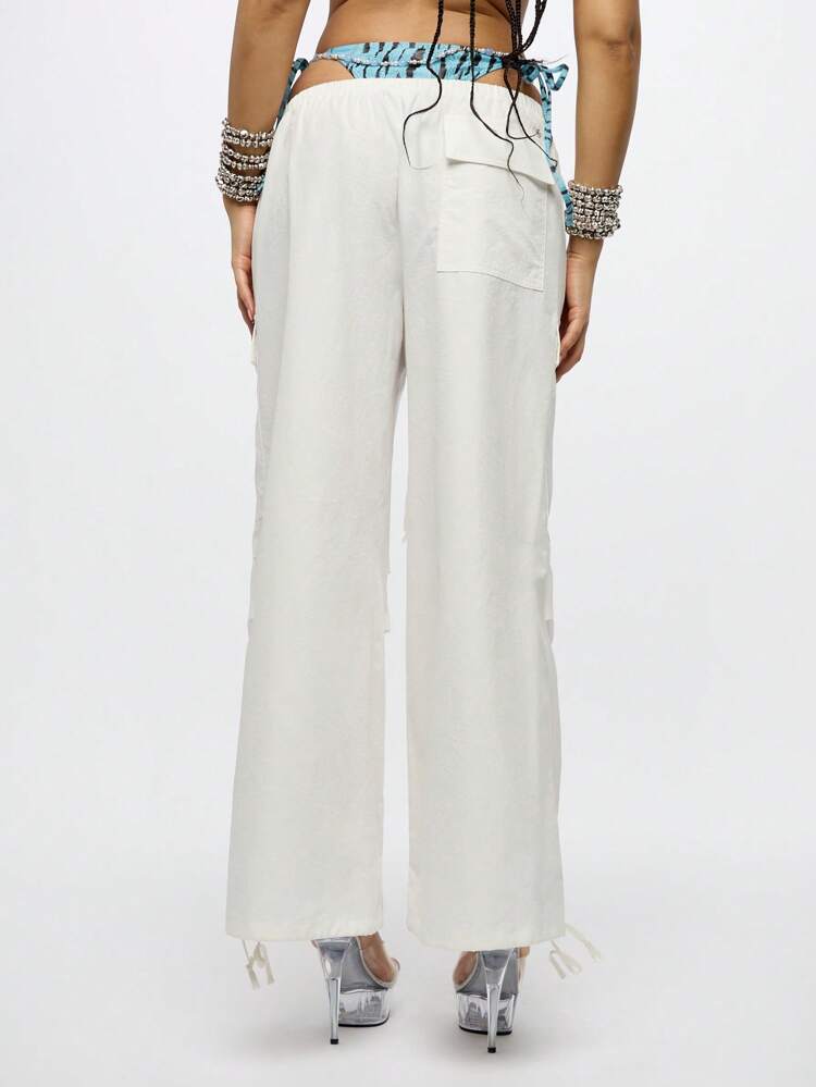 SUMWON WOMEN Pantalones cargo de paracaídas con pierna ancha, cordón ajustable, corte relajado, estilo utilitario, ropa urbana, para festivales, playa, verano, estilo casual, ligeros, ideales para viajes