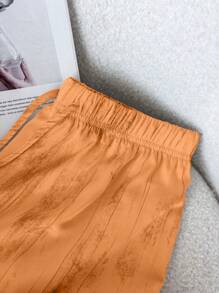 SHEIN LUNE Ink Painting Chiffon Satin Smudge Mountain Print Wide Leg Pants Fall Cloth For Women - Orange - View 5