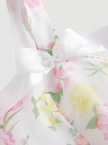 SHEIN MOD Floral Print Mesh Overlay Dress With Bow Decor,Concert ,Graduation ,Romantic ,Spring ,Festival,Vintage, Elegant,Party,Bowwedding Guest,Tea Party ,Modest ,Prom ,Formal ,Floral,Fairycore,Classy Outfits For Women,