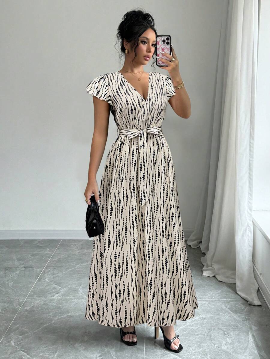 Chiquease Women's Elegant Short Cap Sleeve A-Line Long Dress - Multicolor - View 1