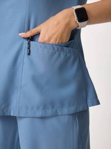 TaskEZ 1set Solid Color Short Sleeve Nursing Scrub Uniform Outfit, Top & Pants For Women Women Women S Scrubs Nurse Scrub Sets Women Scrub Sets For Women,Work Clothes Women For Women Women Plus Clothing Two Pieces Scrubs Scrub Sets - Blue - View 6