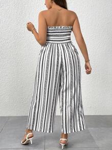 SHEIN Clasi 女士春夏休闲度假抹胸修身阔腿裤连体裤 - 彩色 - 查看 2