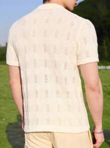 Claim Dot Men's Solid Color Hollow Out Single-Breasted Short Sleeve Knit Top - Multicolor - View 5