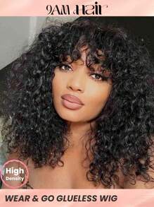Density Pro Water Wave Human Hair Wigs With Bangs Real Affordable Hair Replacement Wig Cheap Wig For Beginner Friendly Wear To Go Wig Natural Black Color - Natural Black - View 2