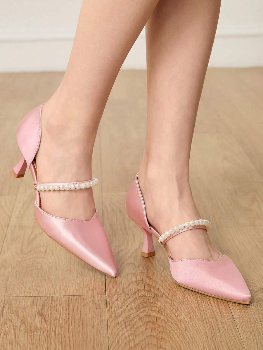 CUCCOO HITCHD Women's Pointed Toe Vintage Embroidery Slingback High Heel Shoes - Pink - View 1