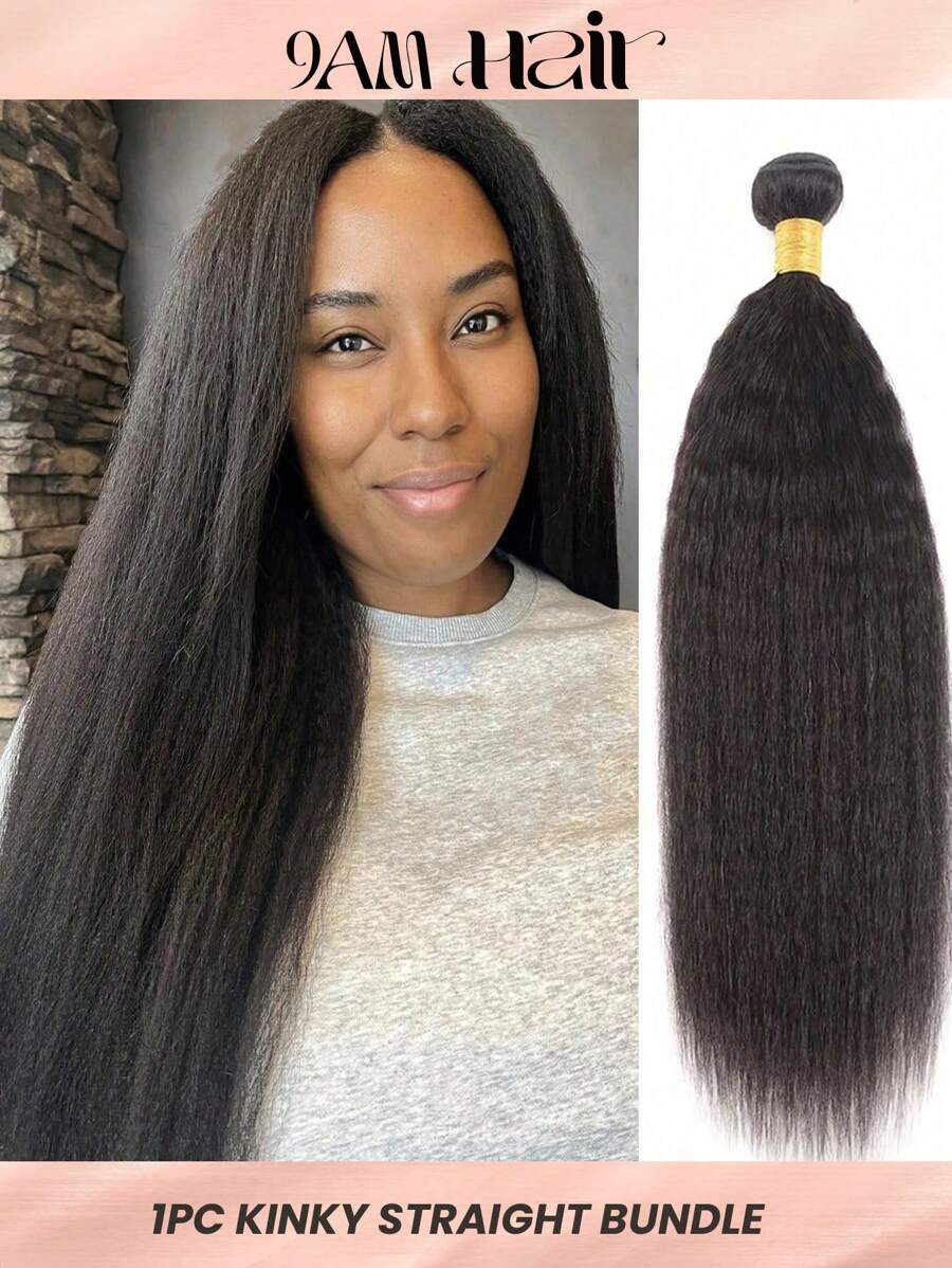 Kinky Straight Human Hair Bundles Virgin Human Hair Extensions Weave Brazilian 100% Unprocessed Bundles Human Hair - Natural Black - View 1