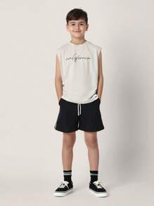 SUMWON Athletic Performance Boys Shorts With Side Stripes, Jogger Style Youth Sports Running Training Workout Casual Summer Shorts With Elastic Waistband Pockets School Gym Activewear