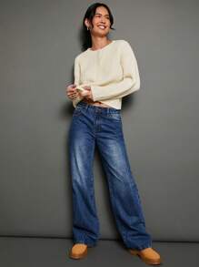 WESTFADE Spring Cable Knit Crew Neck Button Front Long Sleeve Cardigan Sweater - White - View 8