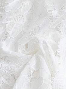 SHEIN Clasi Women's V-Neck Lace Trim Hollow Textured Floral Printed Simple Blouse, Spring/Summer - White - View 8