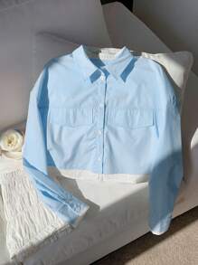 Comfortcana 女士简约时尚蓝色衬衫适合夏季 - 淺藍色 - 查看 4