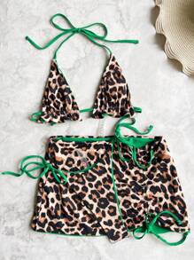 Swim SXY 2-In-1 Reversible Leopard Print Bikini 3-Piece Set, Women Summer Beach Outfits - Multicolor - View 7