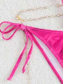 Swim Mod 女士扎染印花性感比基尼泳装套装，随机印花图案 - 玫紅色 - 查看 7