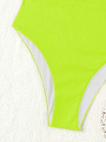 Swim Vcay Women's Neon Green Sexy Deep V Spaghetti Strap One-Piece Swimsuit, Vacation For Summer
