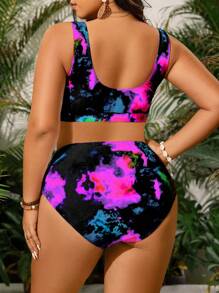 Swim Lushoire Bộ đồ bơi bikini 2 mảnh in họa tiết ngẫu nhiên cho nữ cỡ lớn, thời trang và phù hợp cho kỳ nghỉ - Nhiều màu - Xem 2