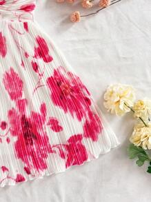 Soleia Women's Holiday Style Red Tie Dye Floral Print A-Line Tie-Front Halter V-Neck Flowy Ruffle Vacation Dress, Sexy Cute Summer Graduation Wedding Party Christmas Outfit