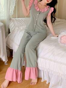 法式优雅淑女蕾丝边女士睡衣套装