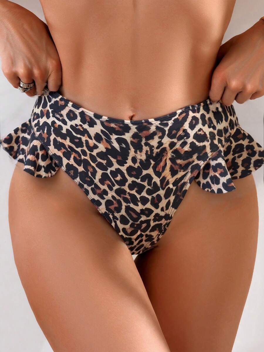 New Leopard Print Ruffled High-Cut Sexy Women Bikini Bottom For Summer Beach Vacation - Multicolor - View 1