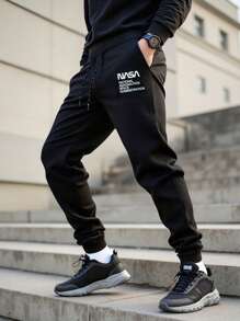 Manfinity Homme Men's Letter Print Jogger Pants, Casual Sports Sweatpants - Black - View 1