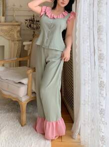 法式优雅淑女蕾丝边女士睡衣套装