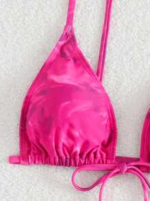 Swim Mod 女士扎染印花性感比基尼泳装套装，随机印花图案 - 玫紅色 - 查看 4