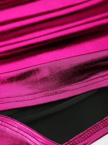 EgrlEra 金属面料褶皱船领短袖T恤，适合新年假期派对 - 玫紅色 - 查看 3