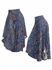 Breezaya Pantaloni casual da vacanza a gamba ampia con orlo asimmetrico, taglie comode