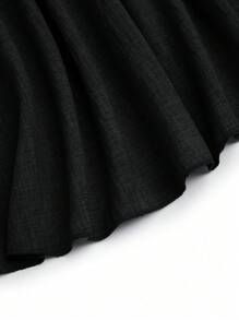 SHEIN Clasi Plus Size Women A-Line Gray Linen Mid-Length Casual Skirt, Spring - Black - View 3
