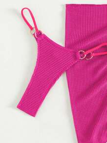 SHEIN Swim 女士夏季海滩纯色吊带性感比基尼泳装套装，带罩衫和裙子，3 件套，特殊面料 - 玫紅色 - 查看 5