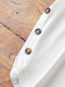 EMERY ROSE Plus Size Solid Color Short Sleeve Round Neck Simple & Fashionable T-Shirt, Suitable For Summer - White - View 4