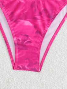 Swim Mod 女士扎染印花性感比基尼泳装套装，随机印花图案 - 玫紅色 - 查看 5