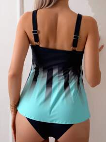 SHEIN 2pcs/Set Beach Summer Outfits For Women: Twist Front Printed Flared Hem Regular Tankini Bottom & Elegant Swimwear Top - Multicolor - View 2